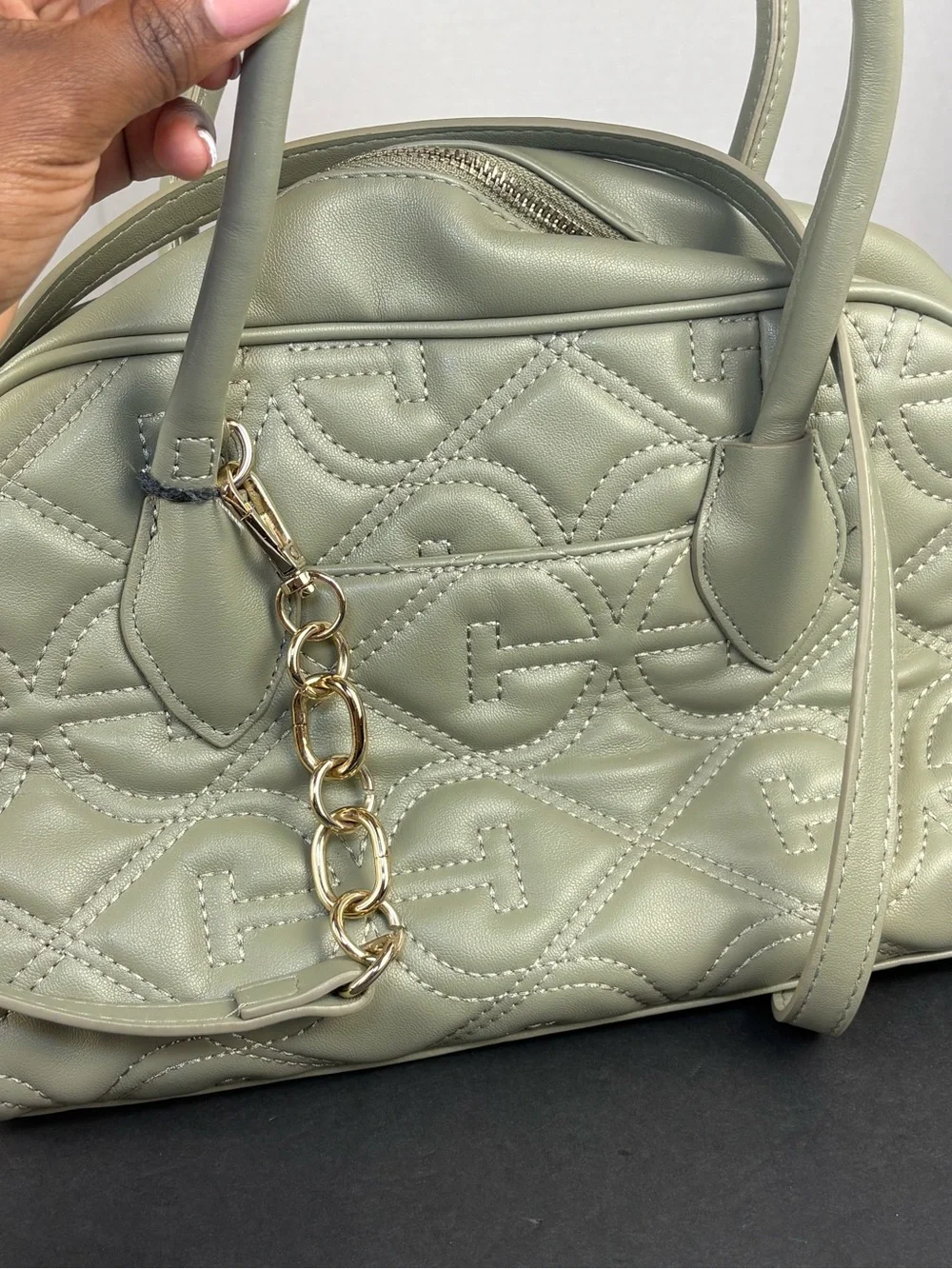 Purse Bag Sage Green Quilted Faux Leather Satchel